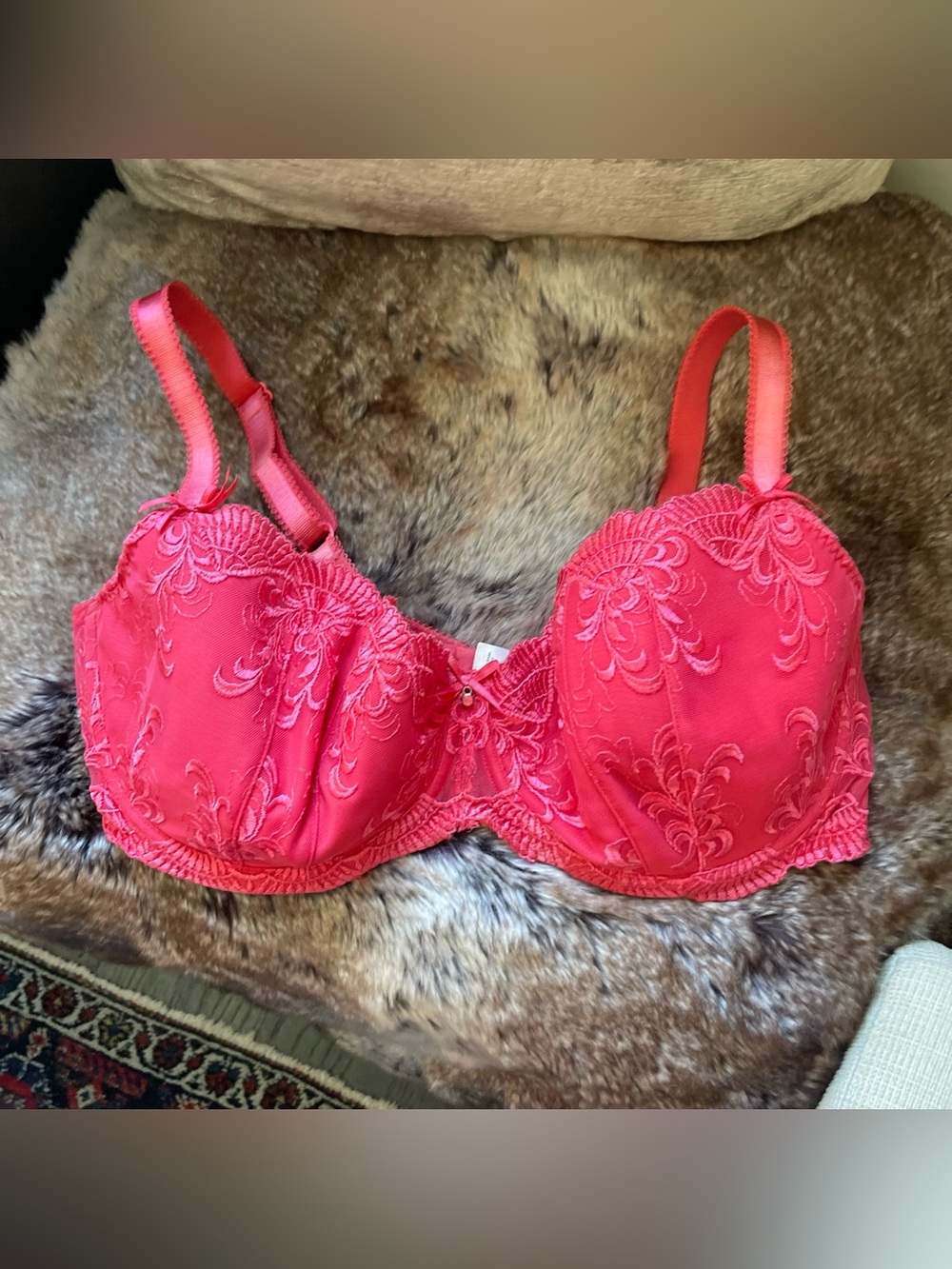 Rigby & Peller London - Women's Embroidered Underwire Bra in Vibrant Coral Pink